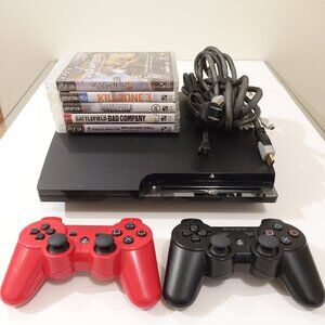 Sony PlayStation 3 PS3 Slim Console with 2 Controllers and 5 Games